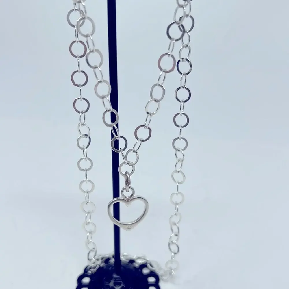 925 Italy Signed FAS Heart Pendant with Circle Chain Link Necklace